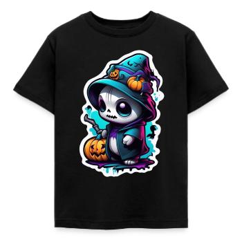 Halloween - Monster mit Hexenhut - Kinder T-Shirt - Schwarz - Vorne - AI Model Kid Female (0cm)