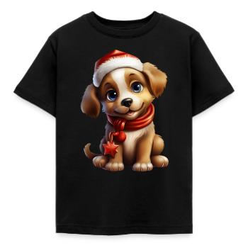 Weihnachtspfote: Niedlicher Hund mit Mütze 2 - Kinder T-Shirt - Schwarz - Vorne - AI Model Kid Female (0cm)