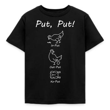 input output kaputt - Körner, Huhn und Brathändl - Kinder T-Shirt - Schwarz - Vorne - AI Model Kid Female (0cm)