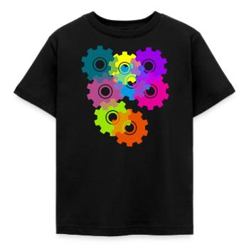 Zahnrad, Zahnräder, Räder, bunt - Kinder T-Shirt - Schwarz - Vorne - AI Model Kid Female (0cm)