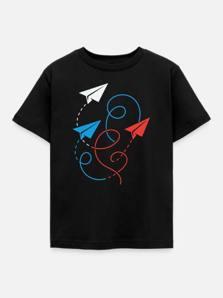 Papierflieger - Kinder T-Shirt - Schwarz