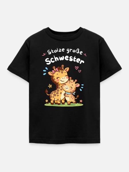 Stolze große Schwester Giraffe – Kleiner Bruder - Kinder T-Shirt - Schwarz