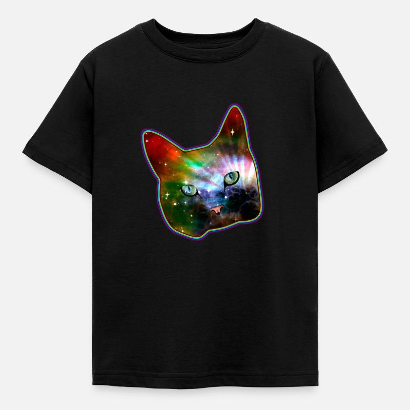 chat chemise, l'espace arc-en-chat - T-shirt Enfant - noir