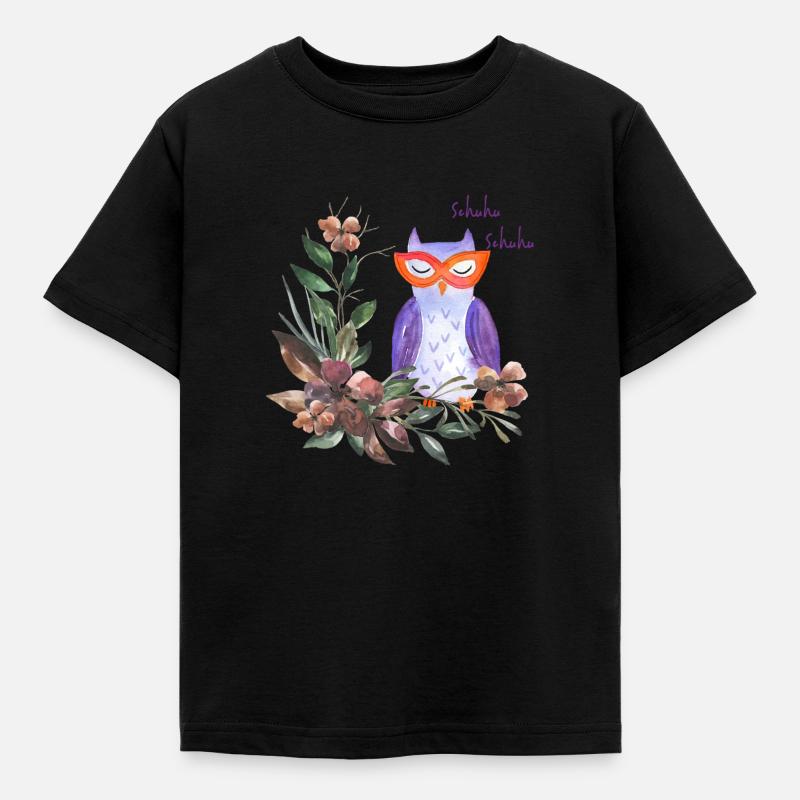Hibou avec fleur - T-shirt Enfant - noir