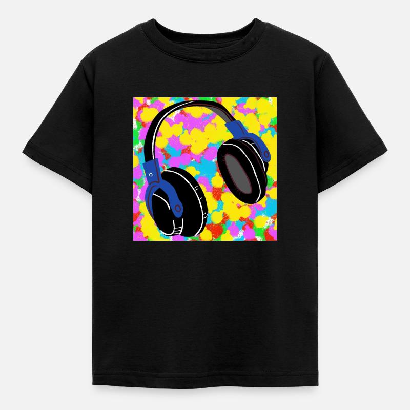 Kopfhörer Pop Color Tie Dye Hintergrund Funky - Kinder T-Shirt - Schwarz