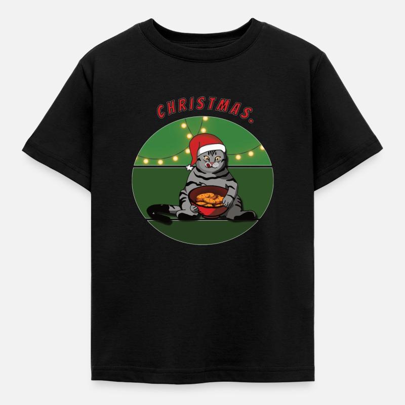 Chat avec biscuits Noël Noël - T-shirt Enfant - noir
