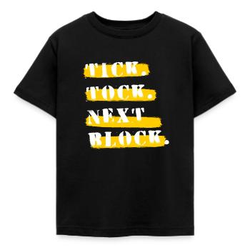 TICK. TOCK. NEXT BLOCK. Bitcoin 2023 (Miami) - Kinder T-Shirt - Schwarz - Vorne - AI Model Kid Female (0cm)