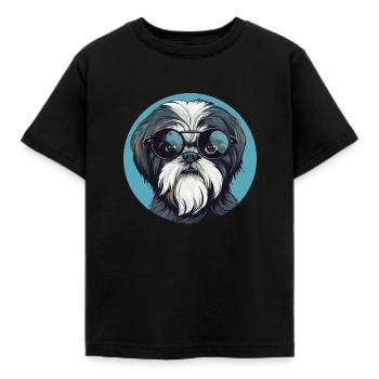 Shih Tzu mit Sonnenbrille, Löwenhund, Pekinese - Kinder T-Shirt - Schwarz - Vorne - AI Model Kid Female (0cm)