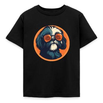 Shih Tzu mit Sonnenbrille, Löwenhund, Pekinese, Ch - Kinder T-Shirt - Schwarz - Vorne - AI Model Kid Female (0cm)