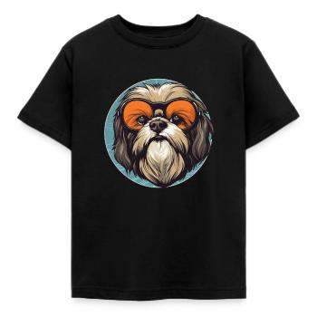 Shih Tzu mit Sonnenbrille, Löwenhund, Pekinese, Ch - Kinder T-Shirt - Schwarz - Vorne - AI Model Kid Female (0cm)