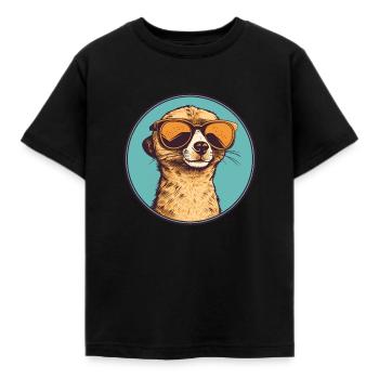 Meerkat with sunglasses, Suricate, Suntight - Kids' T-Shirt - black - Front - AI Model Kid Female (0cm)