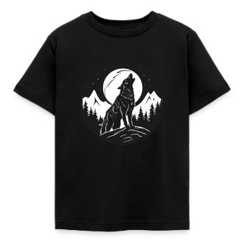 Wolf, Wildhund, Grauer Wolf, Canis lupus - Kinder T-Shirt - Schwarz - Vorne - AI Model Kid Female (0cm)