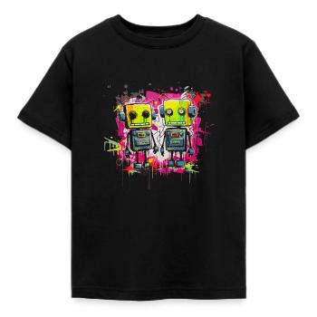 Farbenfrohes Roboter-Duo - Kinder T-Shirt - Schwarz - Vorne - AI Model Kid Female (0cm)