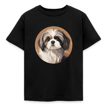 Shih Tzu Löwenhunde Chrysanthemenhund Shih Tzu - Kinder T-Shirt - Schwarz - Vorne - AI Model Kid Female (0cm)