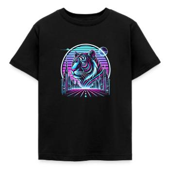 Neon tiger over the city - Kids' T-Shirt - black - Front - AI Model Kid Female (0cm)