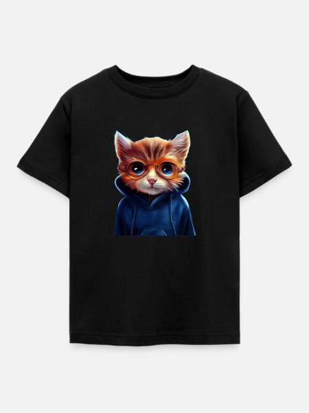 Katze mit Pullover - Kinder T-Shirt - Schwarz