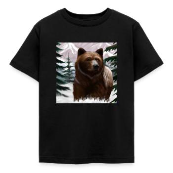 A brown bear in the rugged wilderness of Alaska - Kids' T-Shirt - black - Front - AI Model Kid Female (0cm)