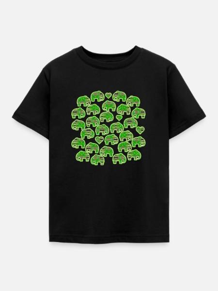 Elefant und Herzen grün - Kinder T-Shirt - Schwarz