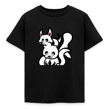 Kitsune cartoon vintage art - Kids' T-Shirt - black - Front - AI Model Kid Female (0cm)