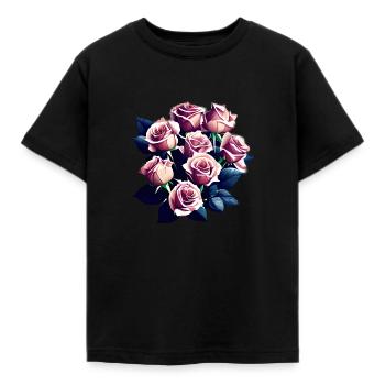 Bouquet fleurs roses fleuristerie - T-shirt Enfant - noir - Devant - AI Model Kid Female (0cm)