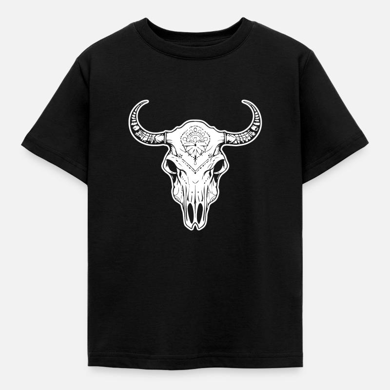 Kuh Schädel Boho - Kinder T-Shirt - Schwarz