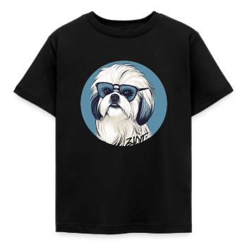 Shih Tzu mit Sonnenbrille, Löwenhund, Pekinese - Kinder T-Shirt - Schwarz - Vorne - AI Model Kid Female (0cm)