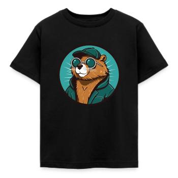 Biber mit Sonnenbrille, Nagetier, Castor - Kinder T-Shirt - Schwarz - Vorne - AI Model Kid Female (0cm)