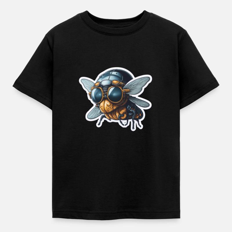 Lustig Fliege mit Pilotenbrille - Kinder T-Shirt - Schwarz