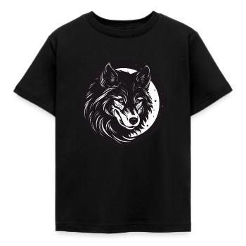 Wolf, Wildhund, Grauer Wolf, Canis lupus - Kinder T-Shirt - Schwarz - Vorne - AI Model Kid Female (0cm)