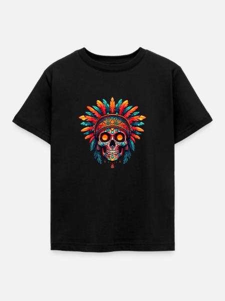 Aztekenschädel 002 - Kinder T-Shirt - Schwarz