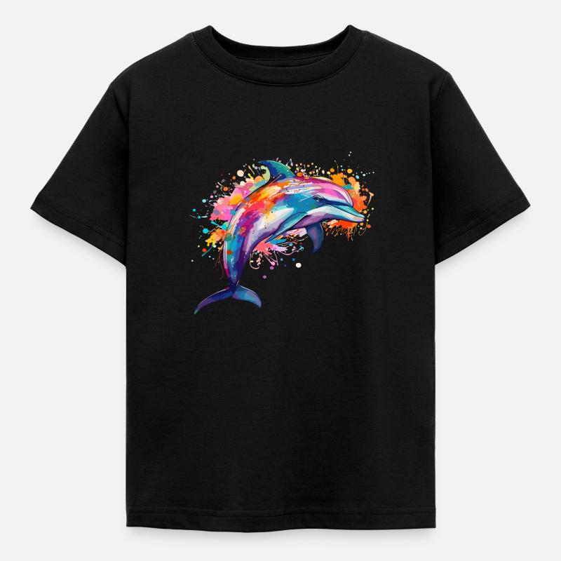 der bunte Delfin - Kinder T-Shirt - Schwarz