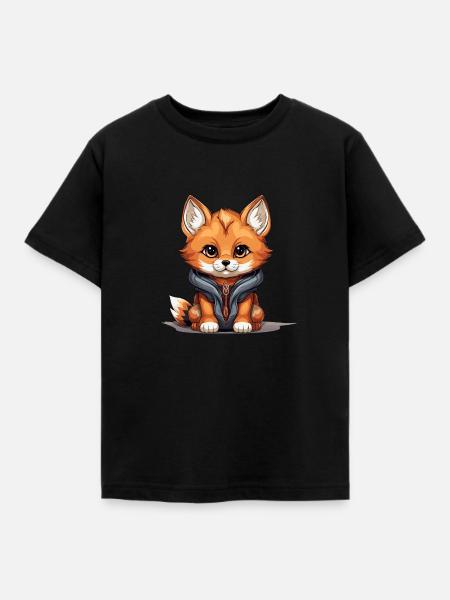 Fuchs - Kawaii Style - Kinder T-Shirt - Schwarz