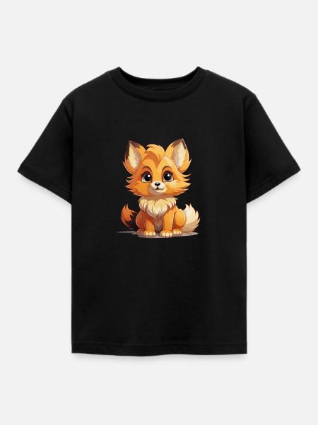 Fuchs - Kawaii Style - Kinder T-Shirt - Schwarz