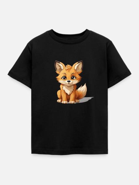 Fuchs - Kawaii Style - Kinder T-Shirt - Schwarz