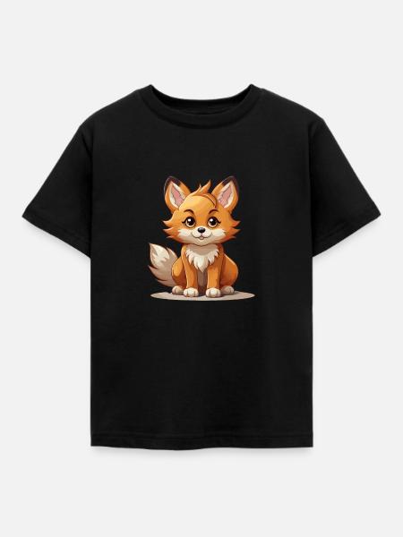 Fuchs - Kawaii Style - Kinder T-Shirt - Schwarz