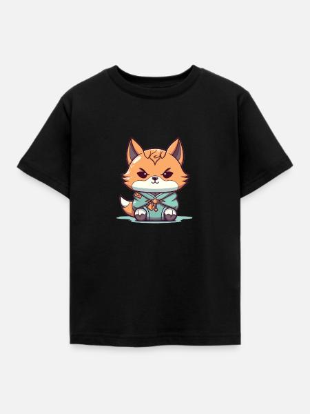 Fuchs - Kawaii Style - Kinder T-Shirt - Schwarz