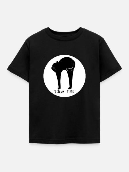 CAT YOGA TIME - Design5 - Kinder T-Shirt - Schwarz