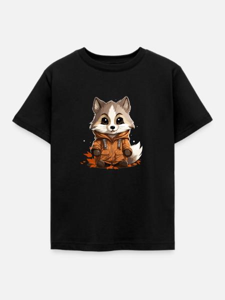 Waschbär - Kawaii Style - Kinder T-Shirt - Schwarz