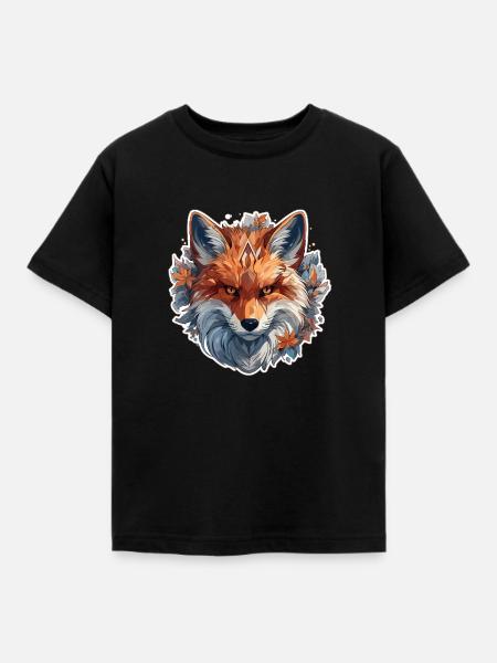 Fuchs - Illustration - Kinder T-Shirt - Schwarz