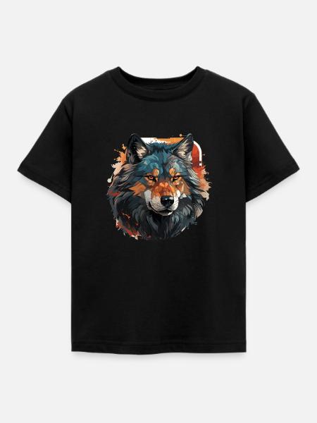 Wolf - Illustration - Kinder T-Shirt - Schwarz