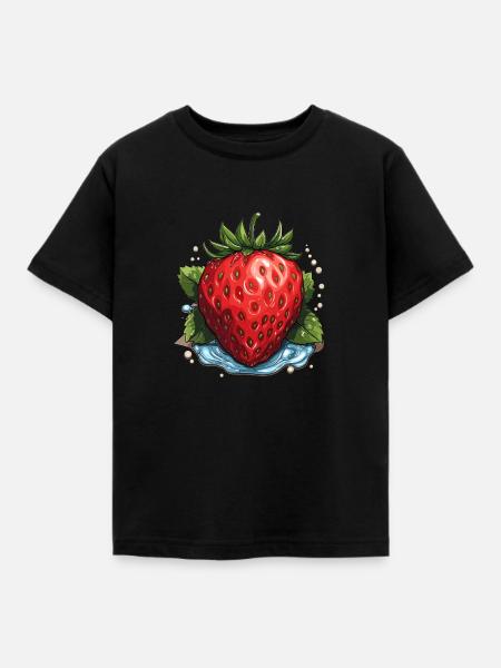 Erdbeere - Illustration - Kinder T-Shirt - Schwarz