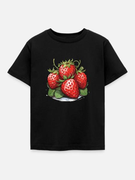 Erdbeere - Illustration - Kinder T-Shirt - Schwarz