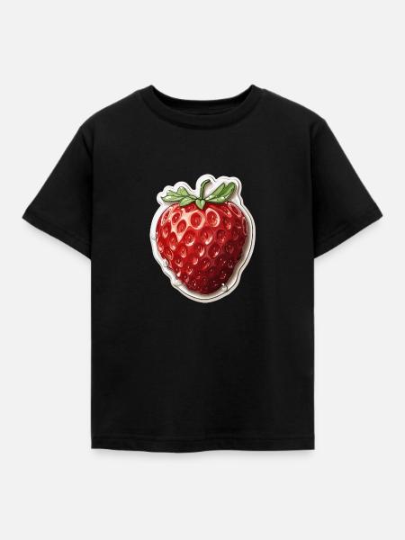 Erdbeere - Illustration - Kinder T-Shirt - Schwarz