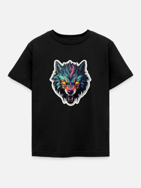 Wolf - Illustration - Kinder T-Shirt - Schwarz