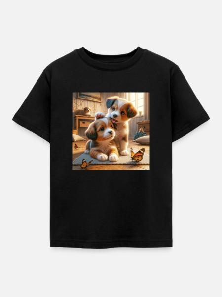 Verspielte Welpenfreude - Kinder T-Shirt - Schwarz