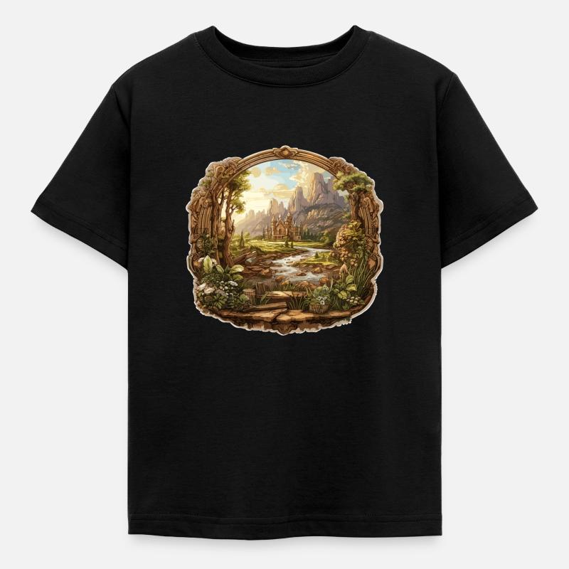 Landschaft - Illustration - Kinder T-Shirt - Schwarz