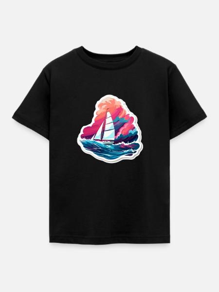 Segelboot - Illustration - Kinder T-Shirt - Schwarz