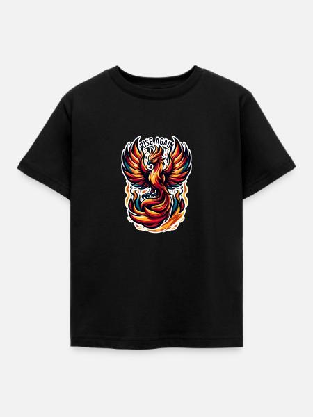 Rise Again - Phönix Illustration - Kinder T-Shirt - Schwarz