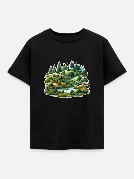 Landschaft - Illustration - Kinder T-Shirt - Schwarz