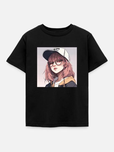 Anime-Geek-Mädchen - Kinder T-Shirt - Schwarz